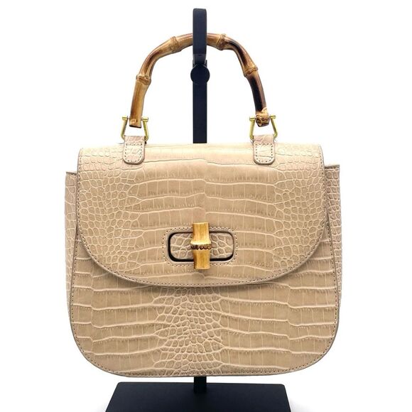 Fawn Design The Bamboo Shoulder Bag in Latte Faux Croc Purse Limited Edition NEW - Picture 3 of 16